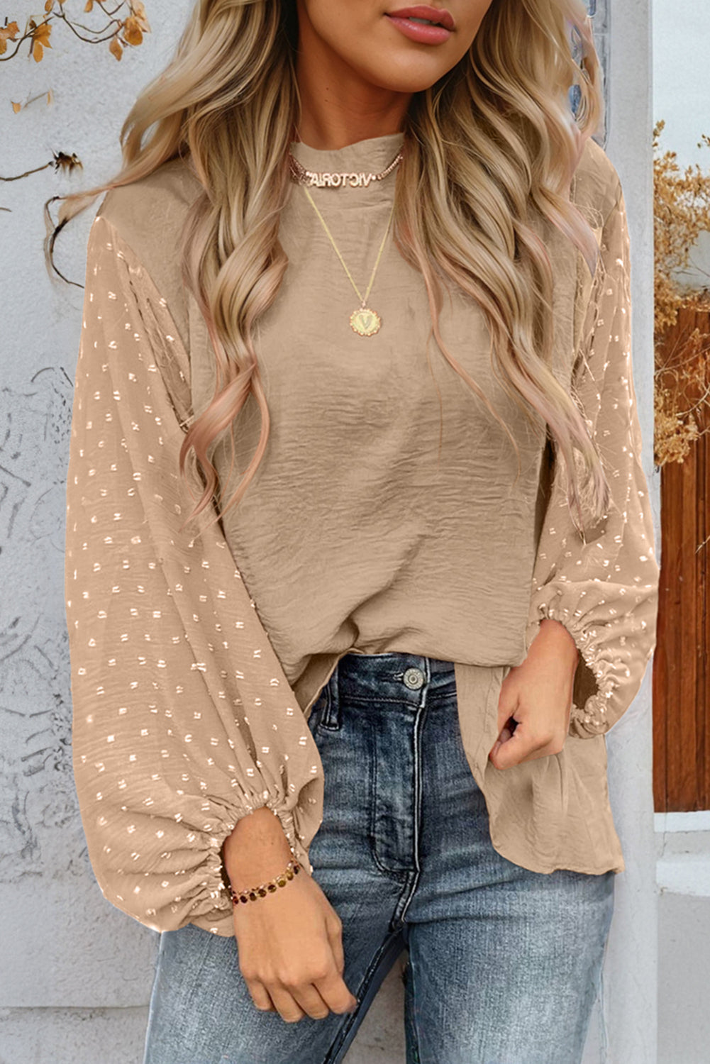 Parchment Swiss Dot Balloon Sleeve Loose Blouse Dear-Lover Dropshipping