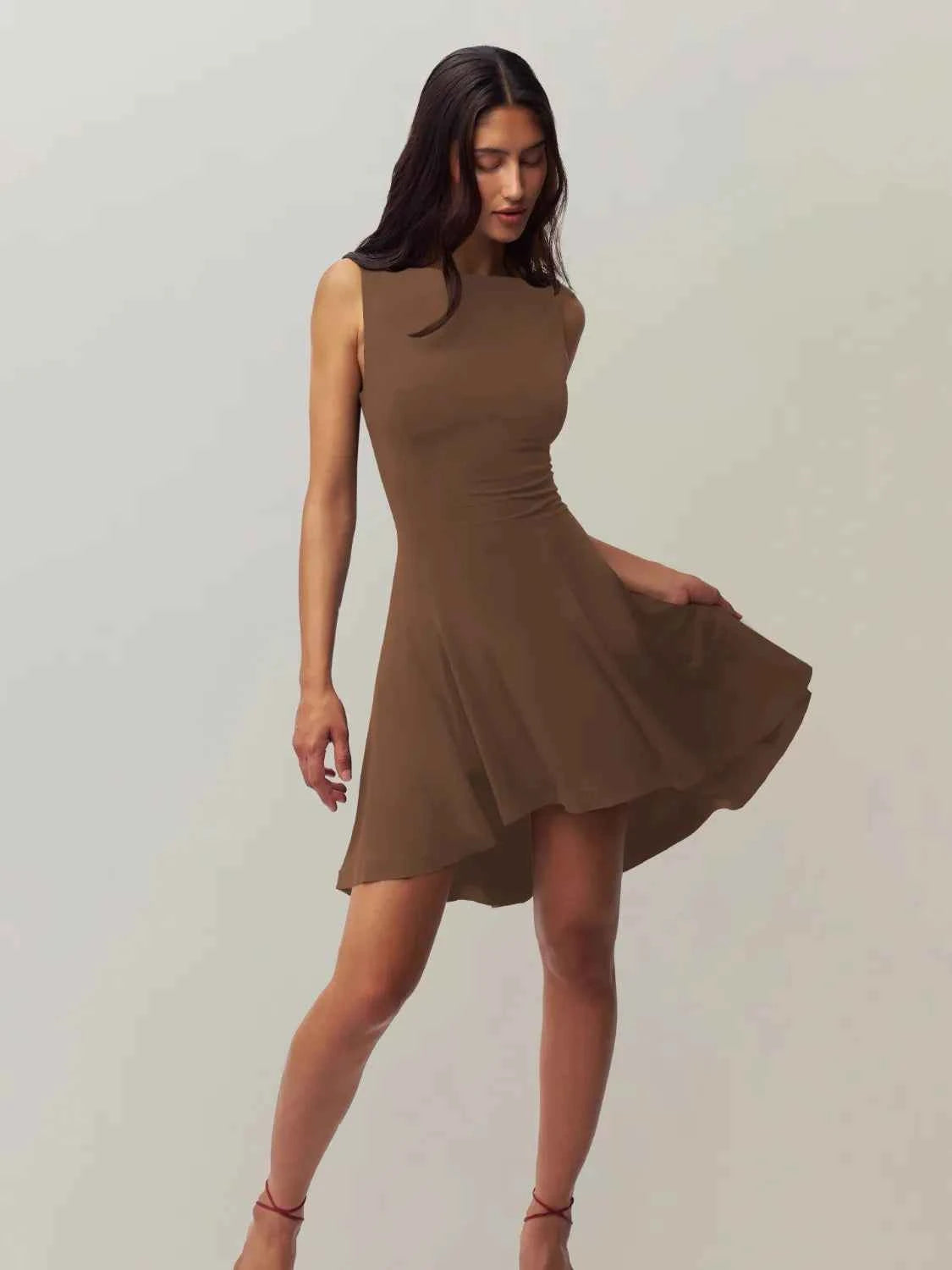 High-Low Round Neck Sleeveless Dress
