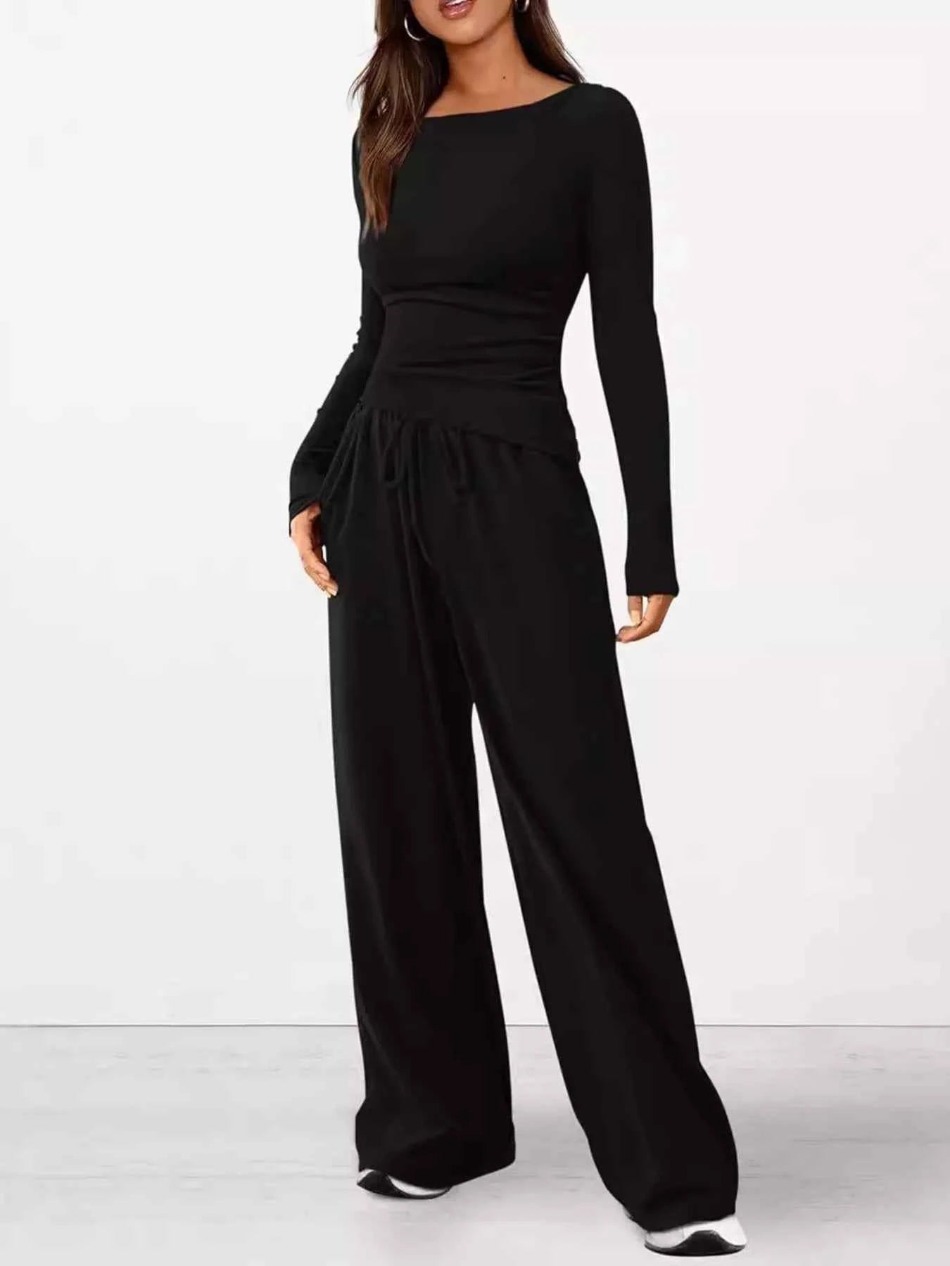 Long Sleeve Top and Wide Leg Pants Set