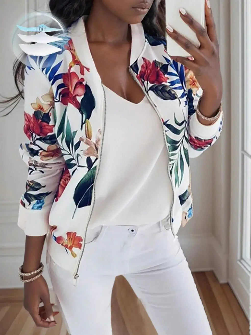 Printed Zip Up Long Sleeve Jacket.
