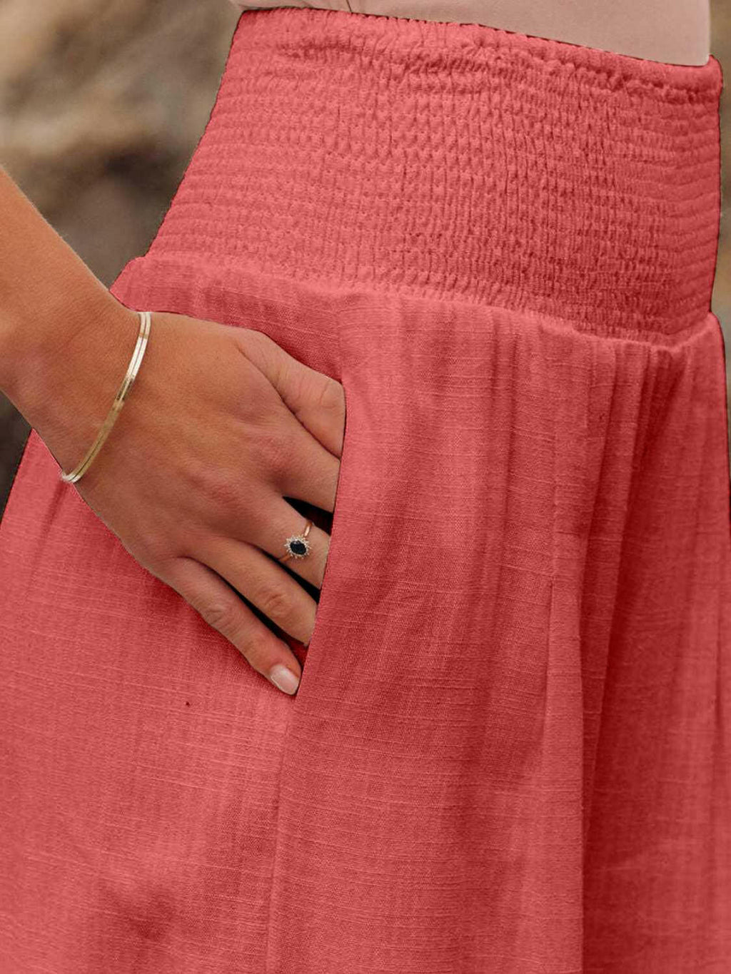 Full Size Smocked Waist Wide Leg Pants.