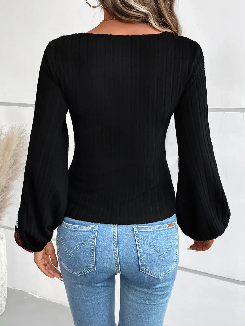 V-Neck Crochet Long Sleeve Top.