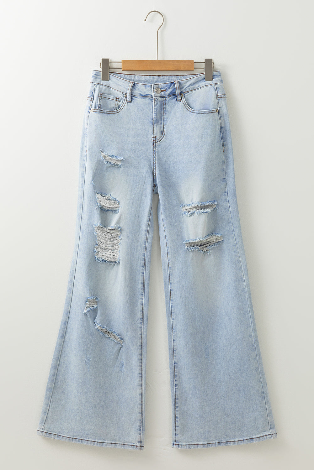 Beau Blue Light Wash Distressed High Waist Wide Leg Jeans Dear-Lover Dropshipping