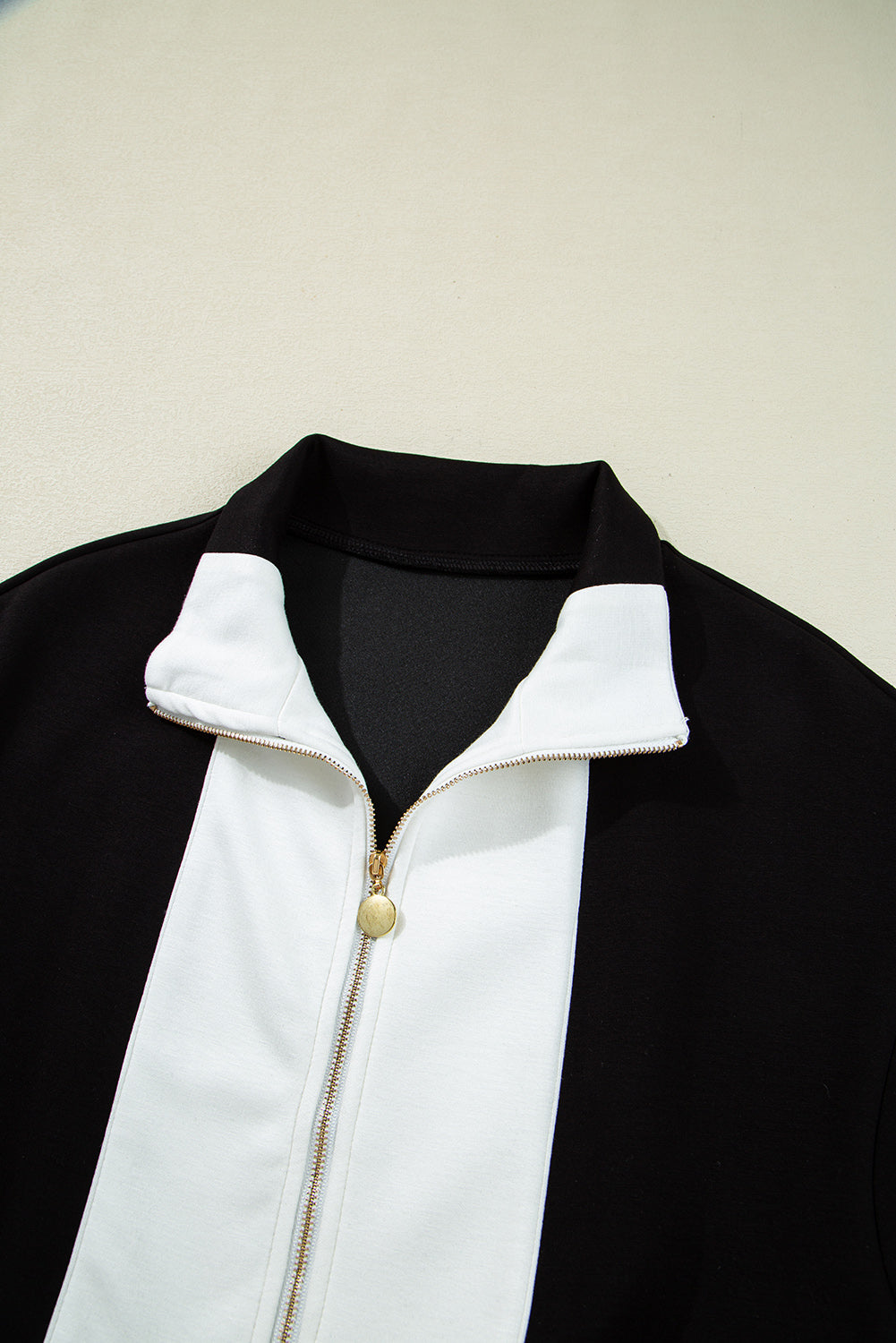 Black Contrast Collar Patchwork Zip Front Romper Dear-Lover Dropshipping