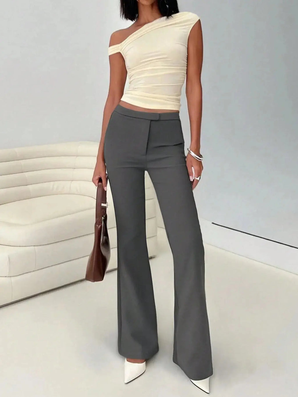 High Waist Flare Leg Trousers.