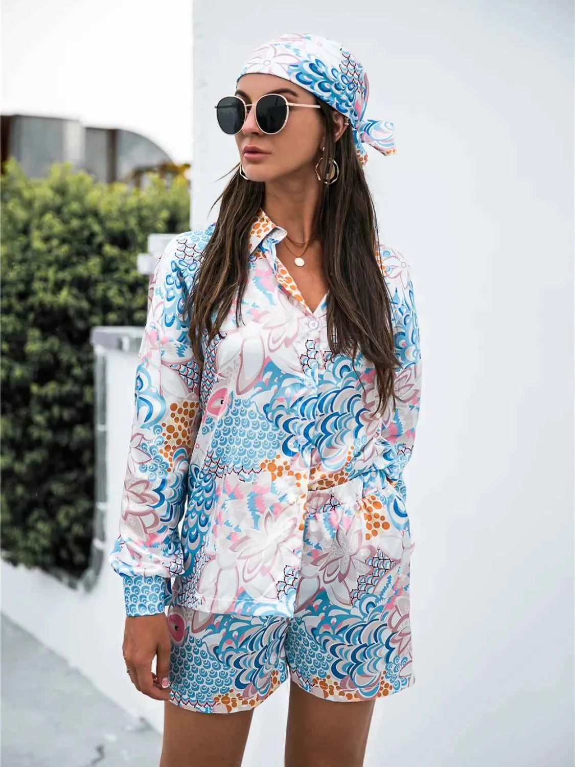 Long Sleeve Shirt and Shorts Set womem