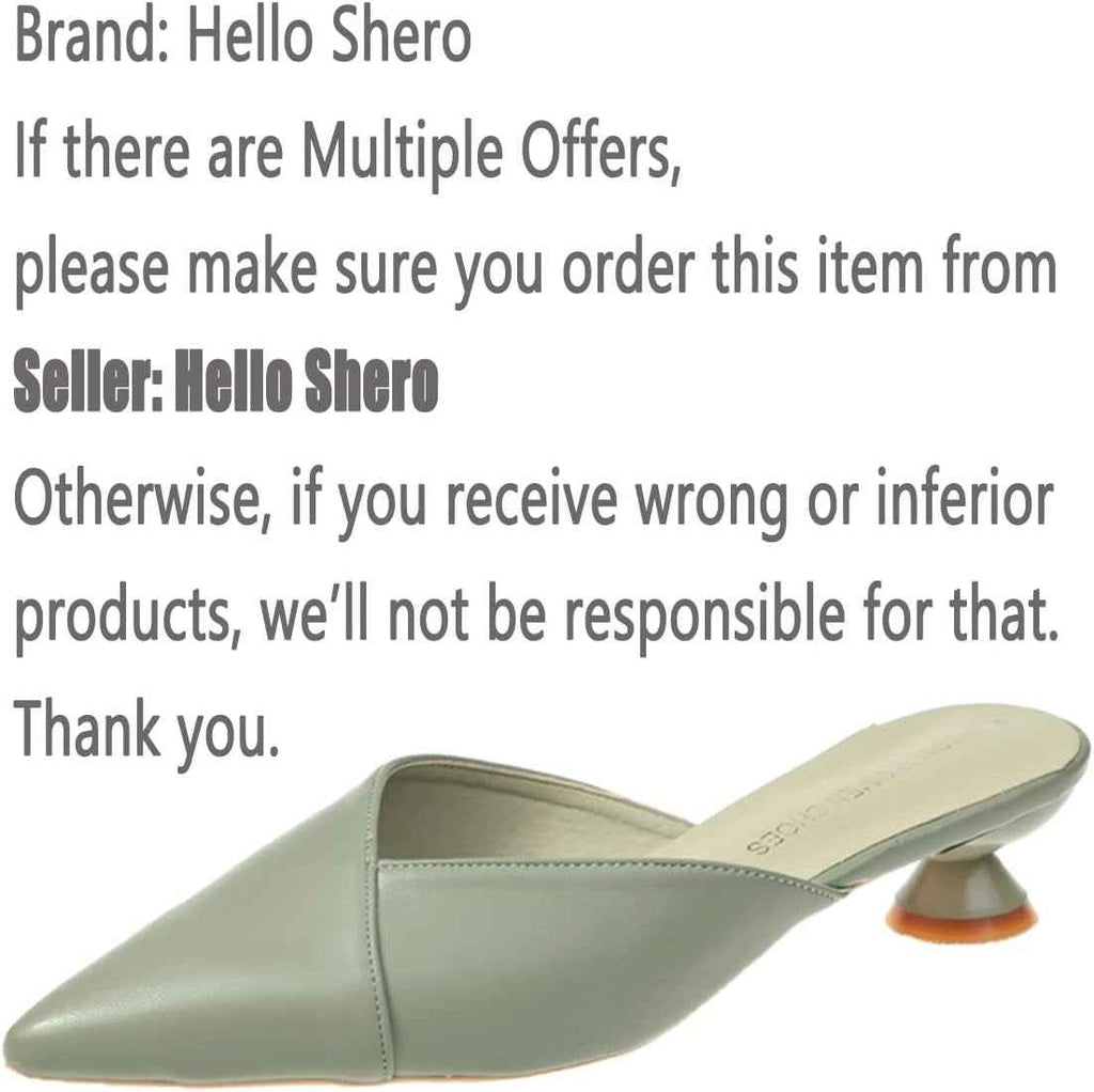 Hello Shero Comfortable Low Heel Mules Closed Pointed Toe Slip on Pumps Soft Synthetic Leather Dress Shoes Casual Daily Wear