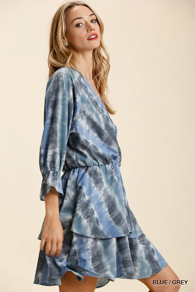 Umgee Tie Dye Ruffled Layered Dress with Elastic Waistband.