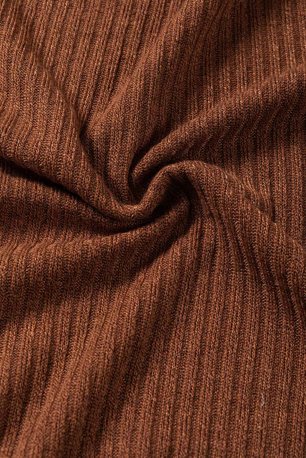 Chestnut Ribbed Knit Drop Shoulder Ruffled Sleeve Textured Top