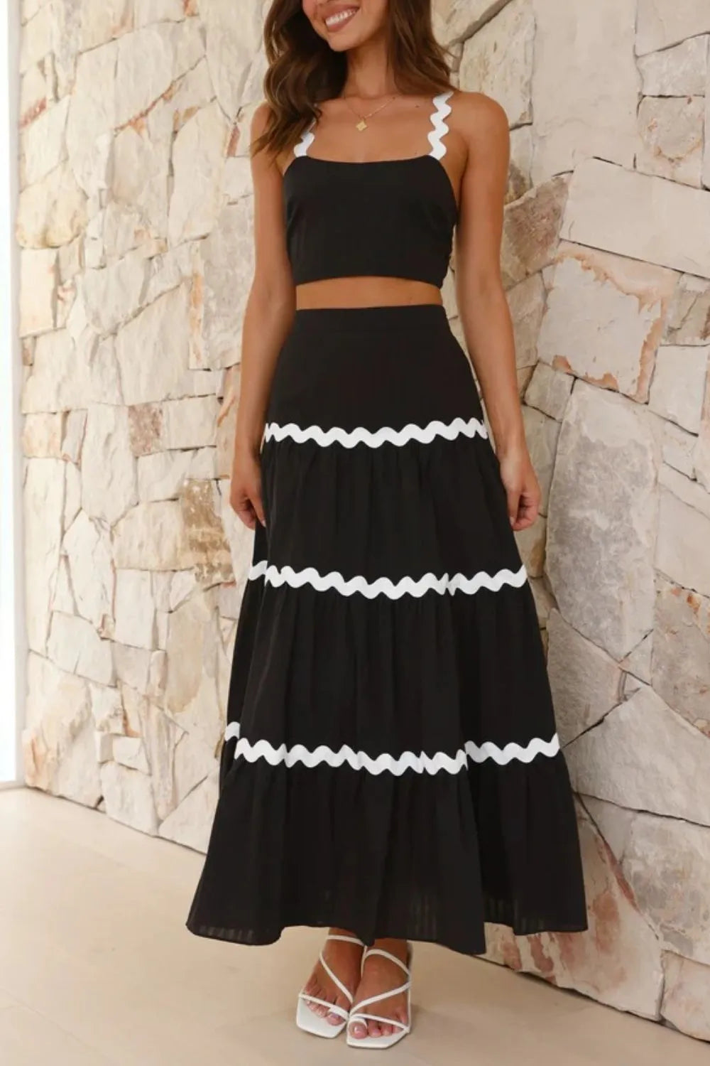 Contrast Trim Cami and Maxi Skirt Set - CHIC TB