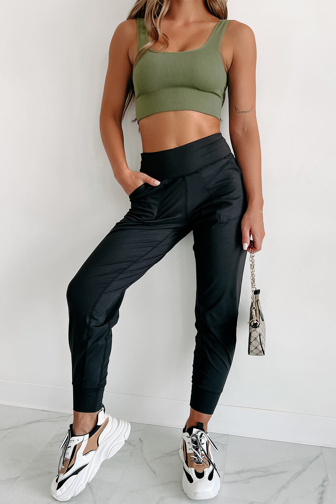 Black Exposed Seam High Waist Pocketed Joggers Dear-Lover Dropshipping