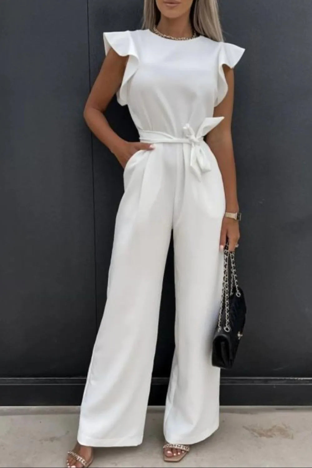 Ruffle Short Sleeve Jumpsuit.