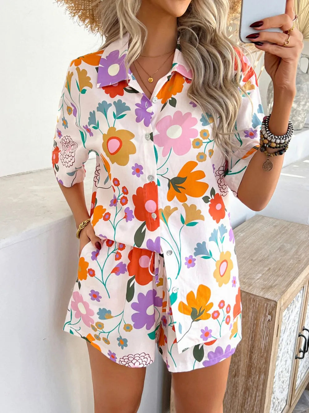 Buttoned Shirt and Shorts Set - CHIC TB