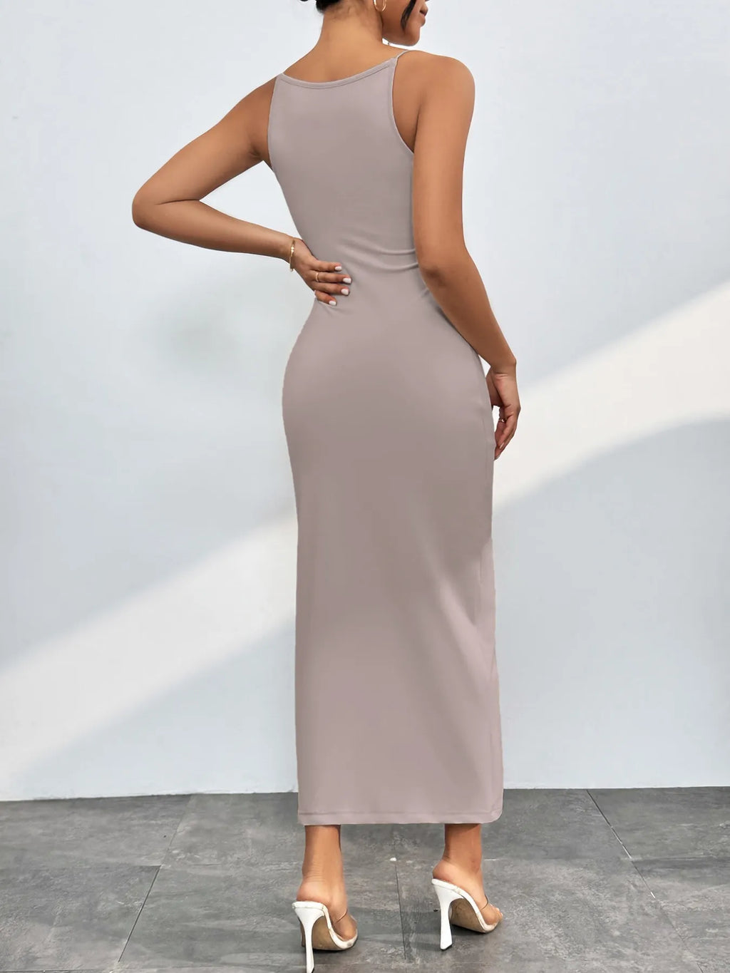 Spaghetti Straps Midi Bodycon Dress.