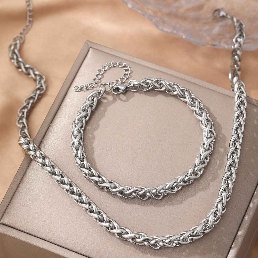 Retro Stainless Steel Bracelet And Necklace Set