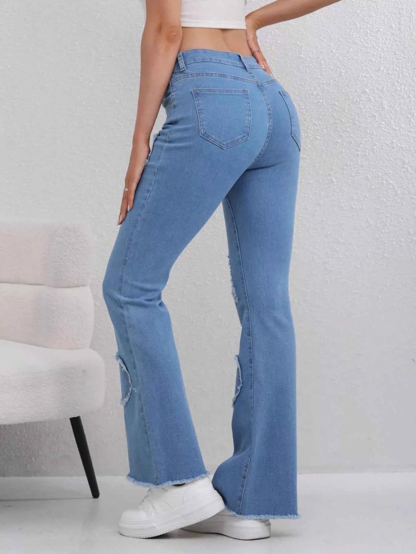 Heart Distressed Flare Jeans
