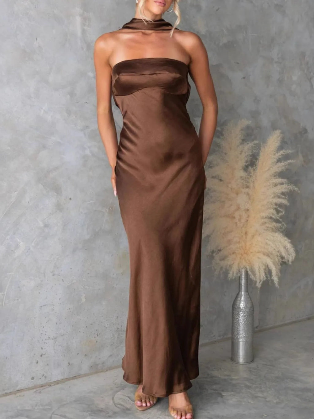 Satin Tube Maxi Dress.
