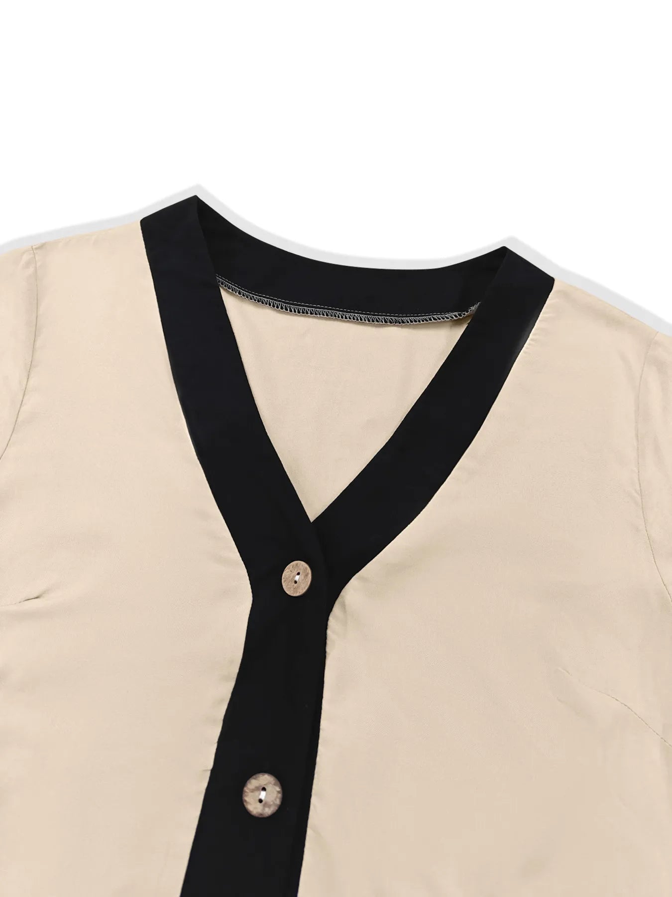 Button-Front Contrast Trim Midi Dress.