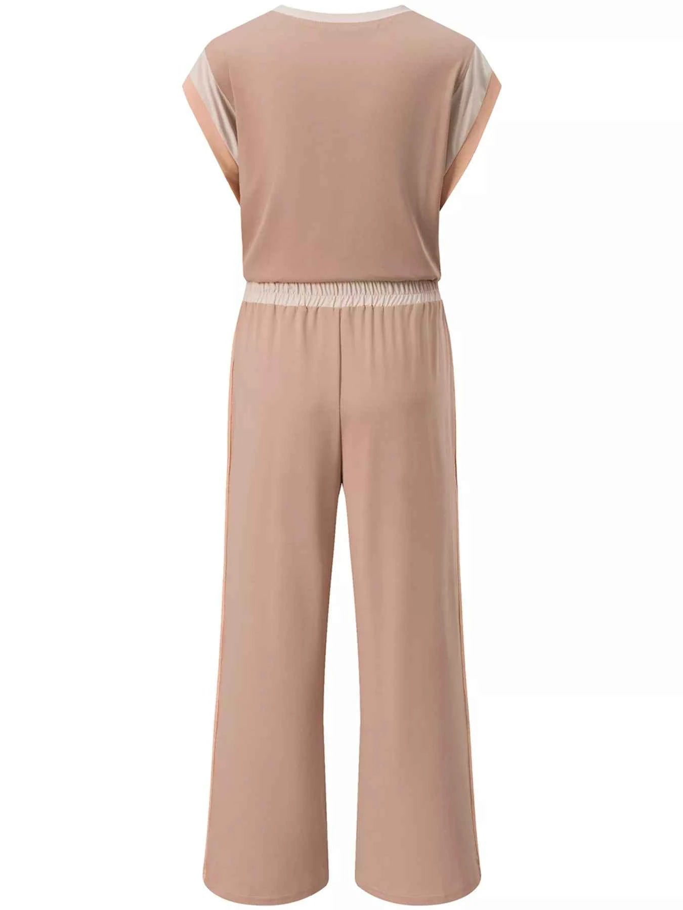 Color Block Detail Casual Two-piece Set