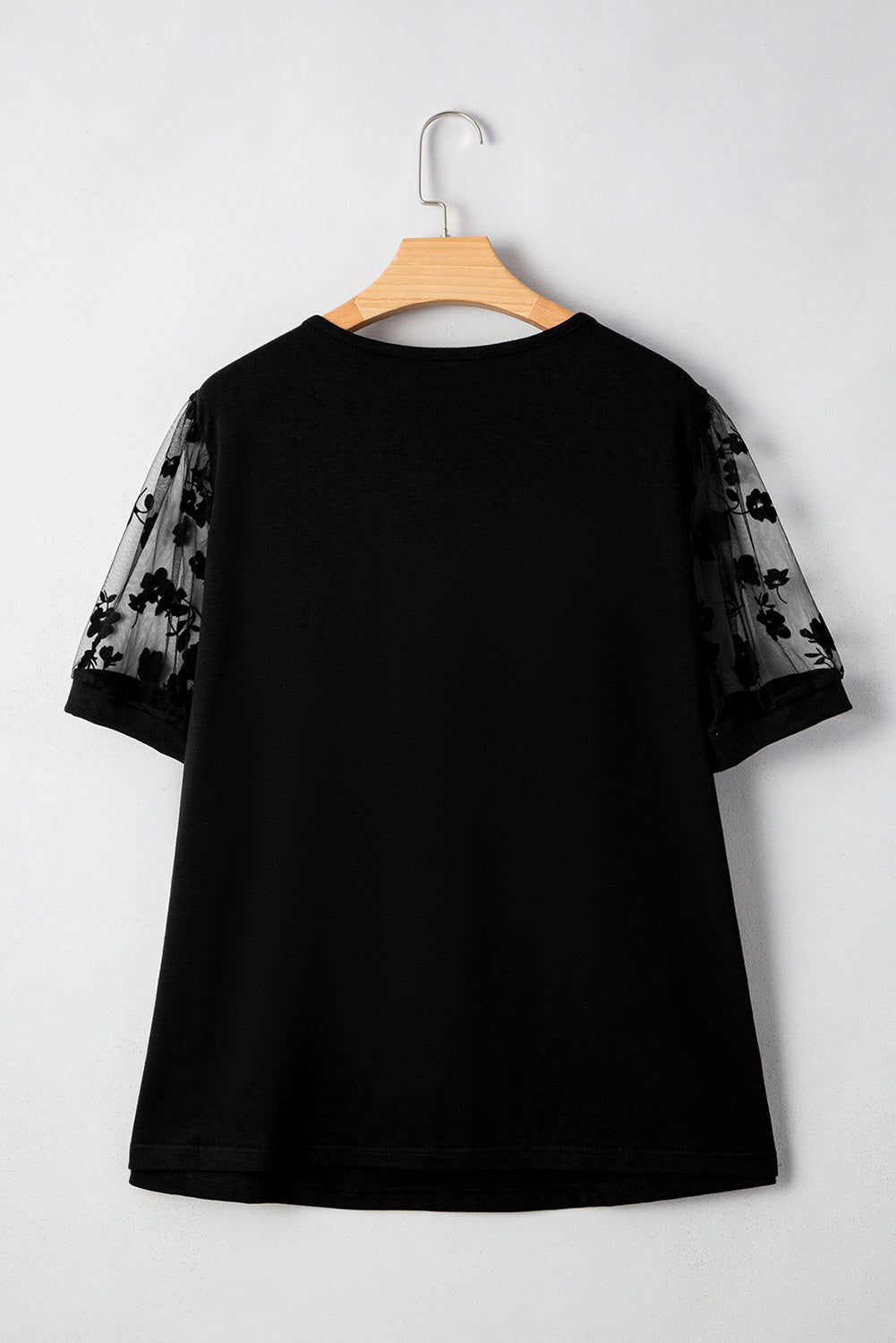 Black Floral Mesh Patchwork Loose V Neck Plus Size T Shirt Dear-Lover Dropshipping