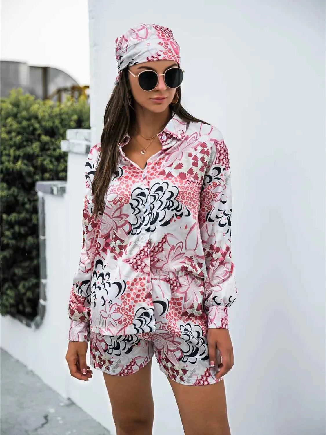 Long Sleeve Shirt and Shorts Set womem