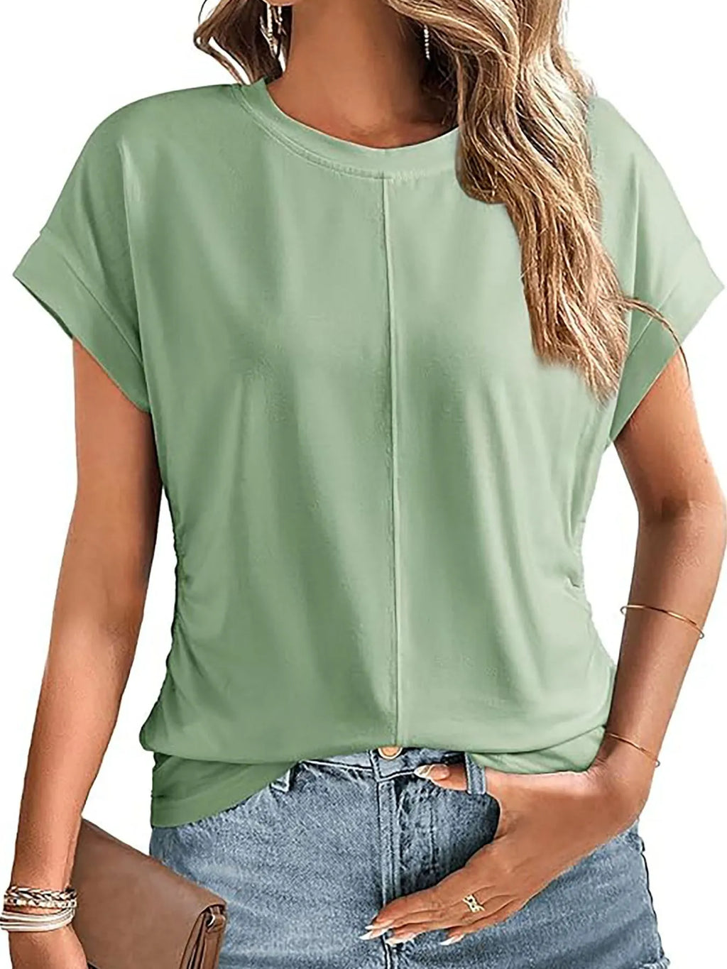 Round Neck Short Sleeve women  T-Shirt.