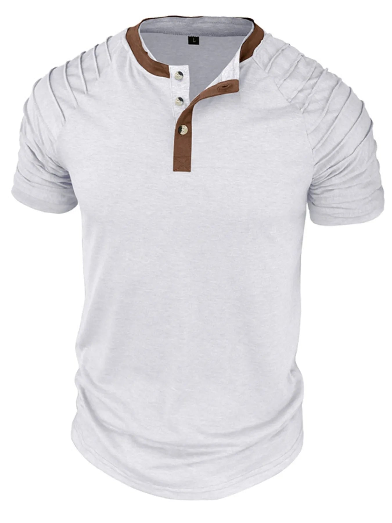 Men's Full Size Casual Henley Short Sleeve Top with Contrast Collar Plus Size.