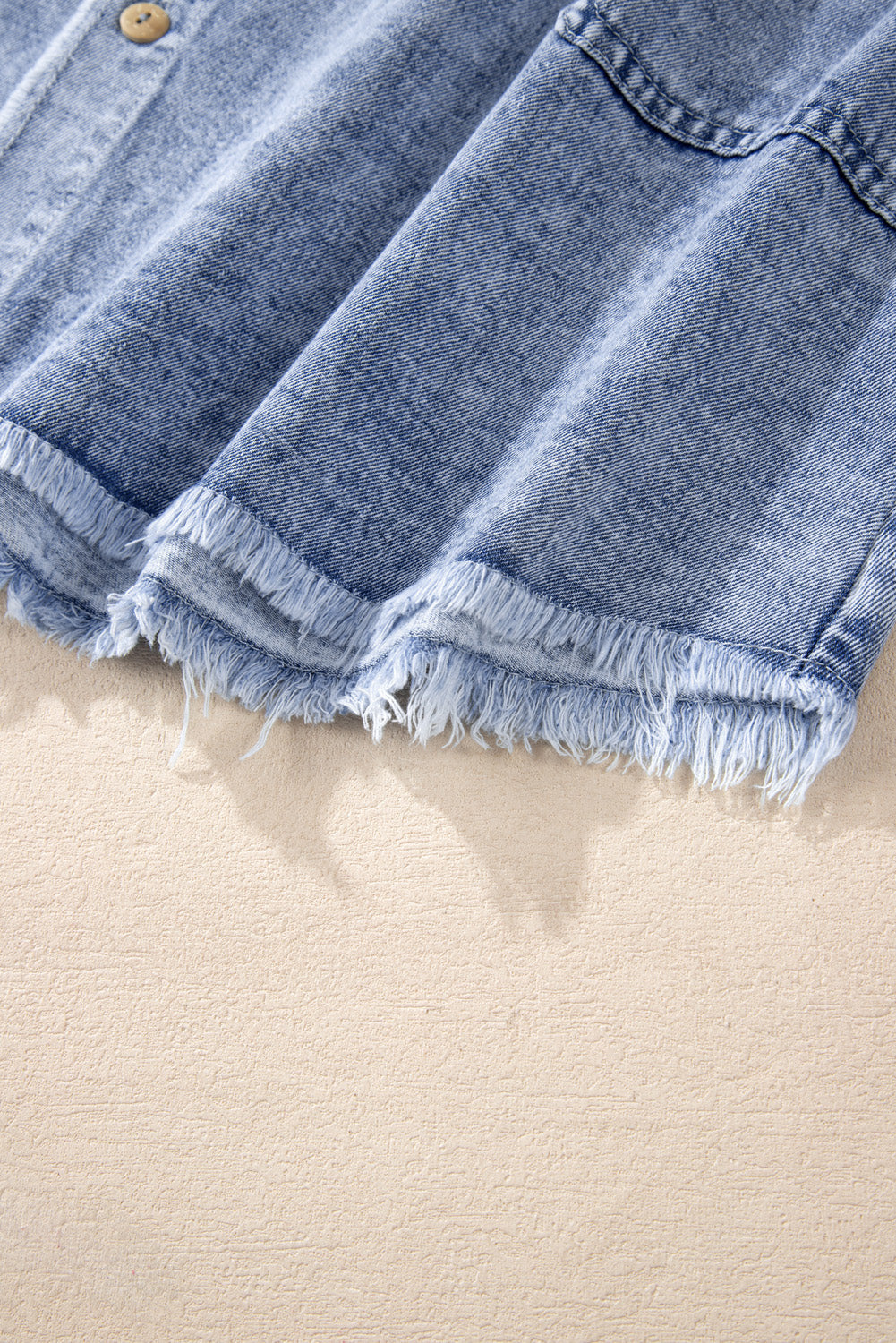 Beau Blue Mineral Wash Long Sleeve Button Up Raw Hem Pocketed Denim Dress Dear-Lover Dropshipping