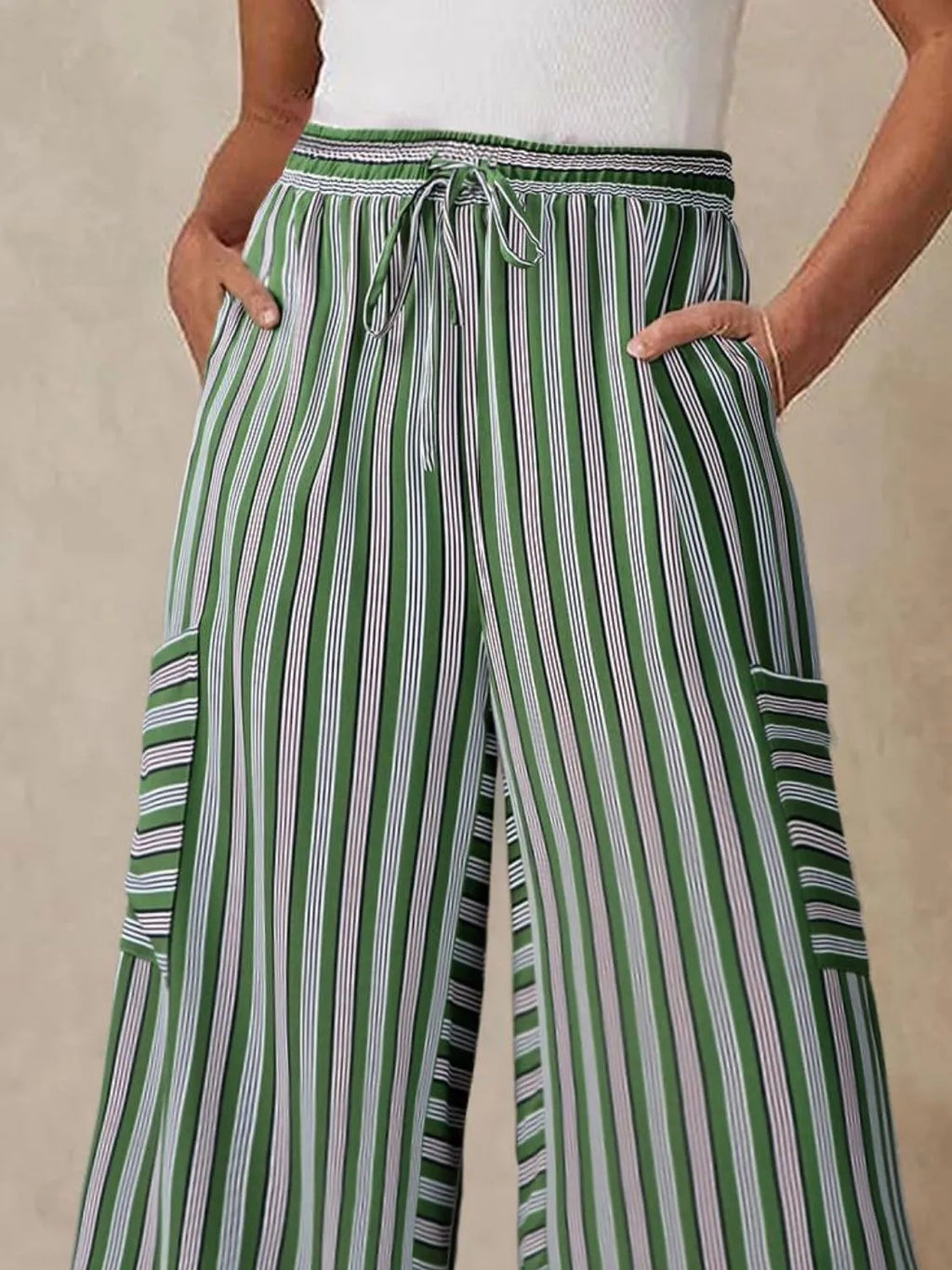 Contrast Striped Wide leg Pants.