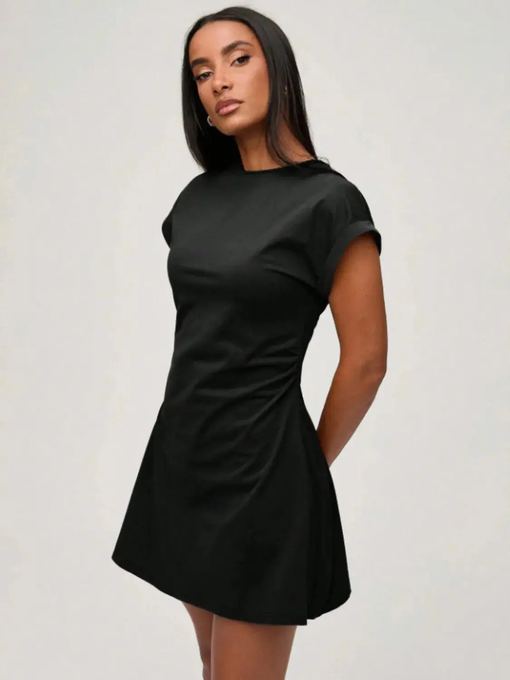 Round Neck Short Sleeve Mini Tee Dress.