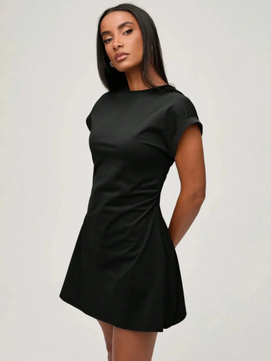 Round Neck Short Sleeve Mini Tee Dress.