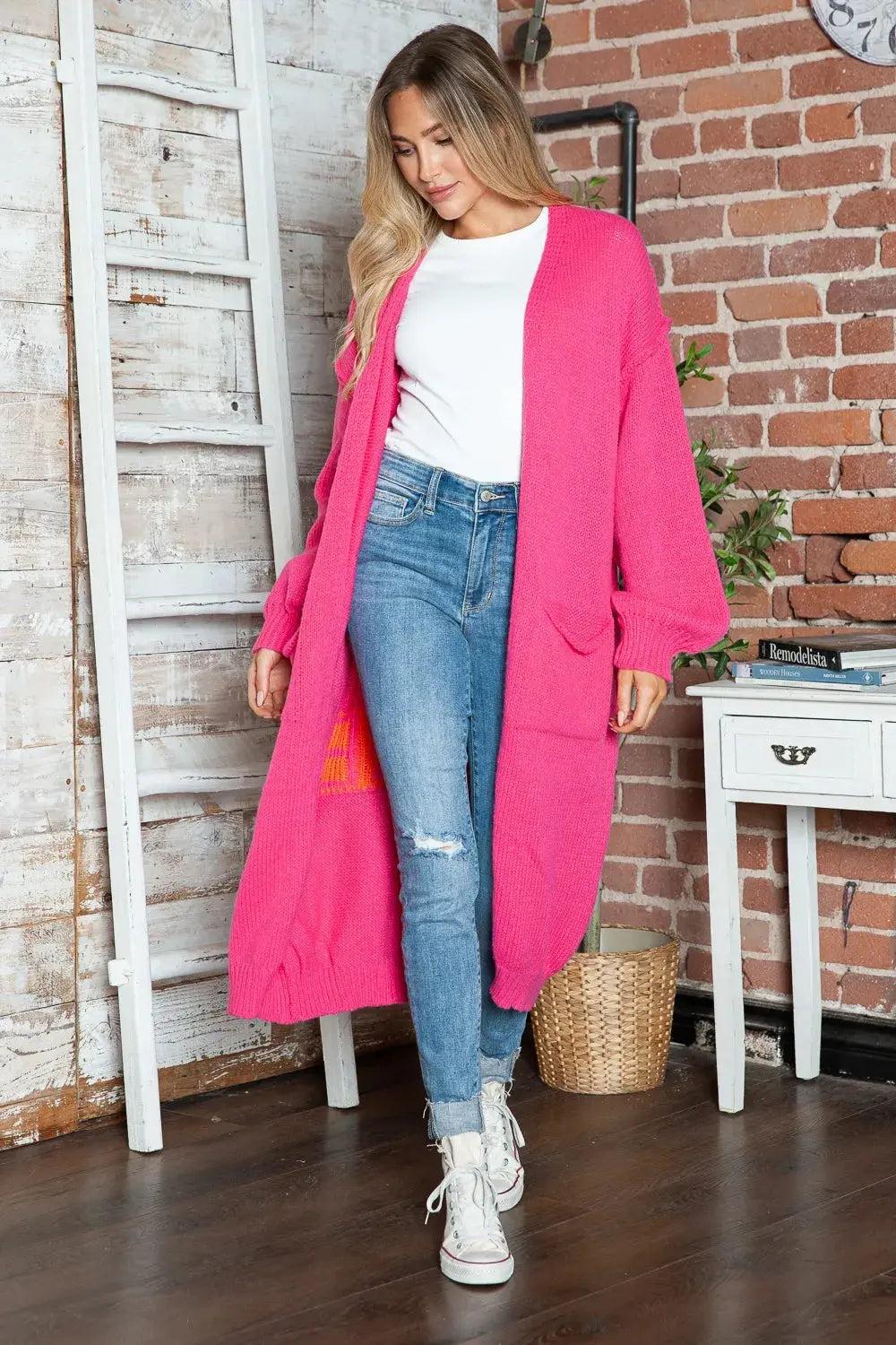 Letter Dropped Shoulder Long Sleeve Cardigan.