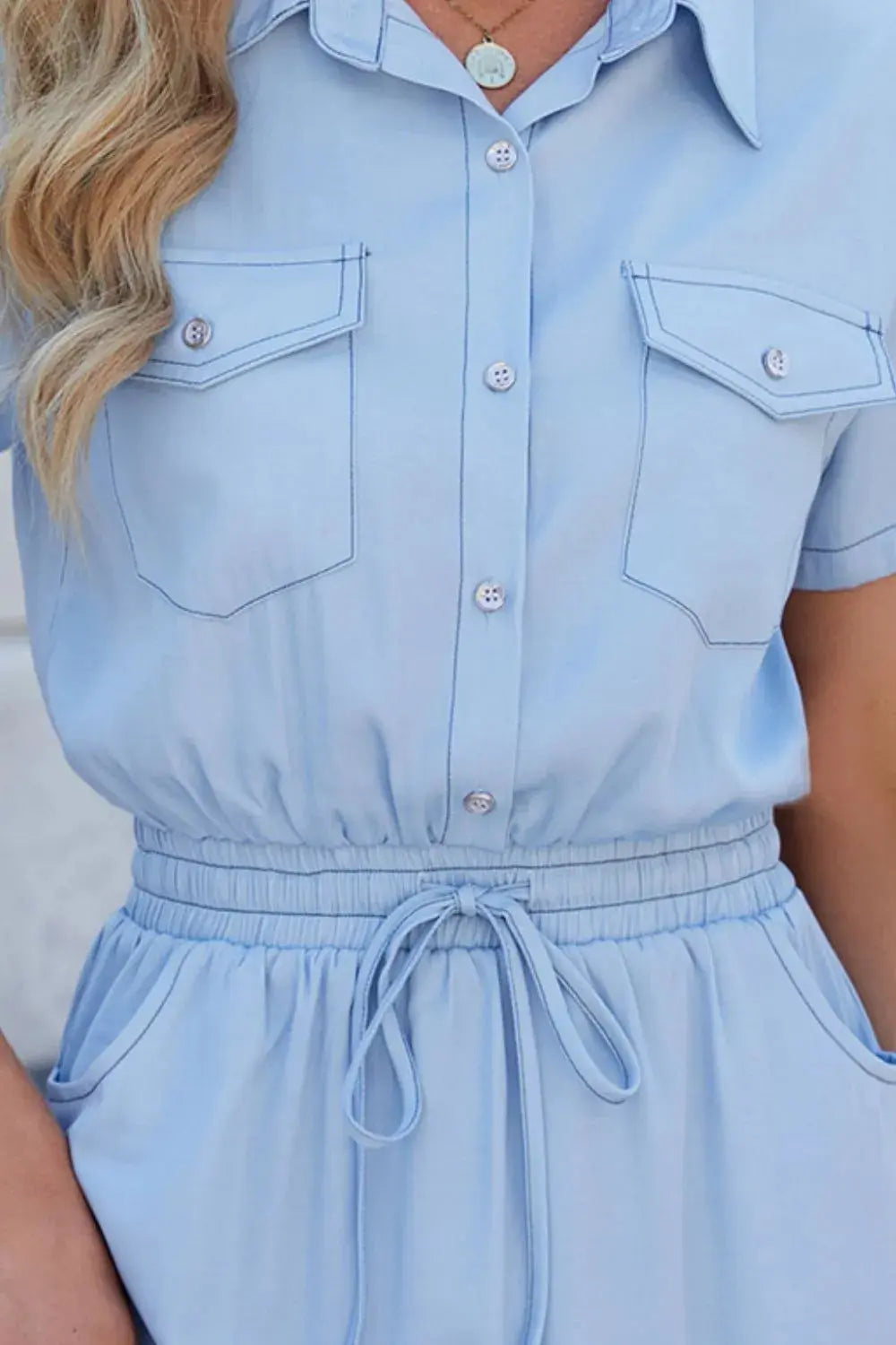 Short Sleeve Denim Dress.