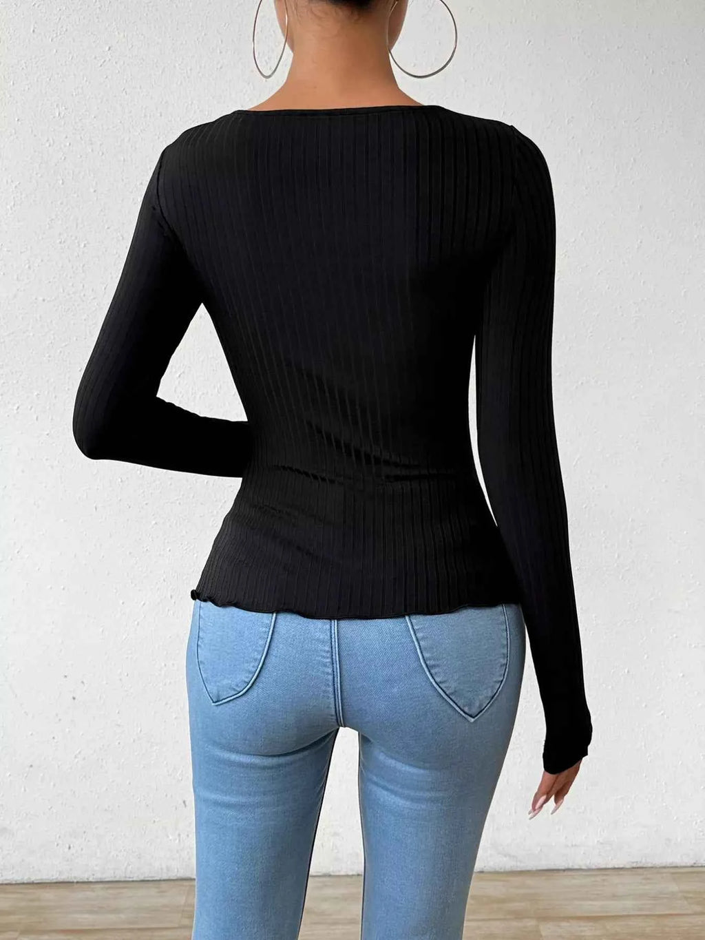 Twist Front Cutout Ribbed Long Sleeve T-Shirt