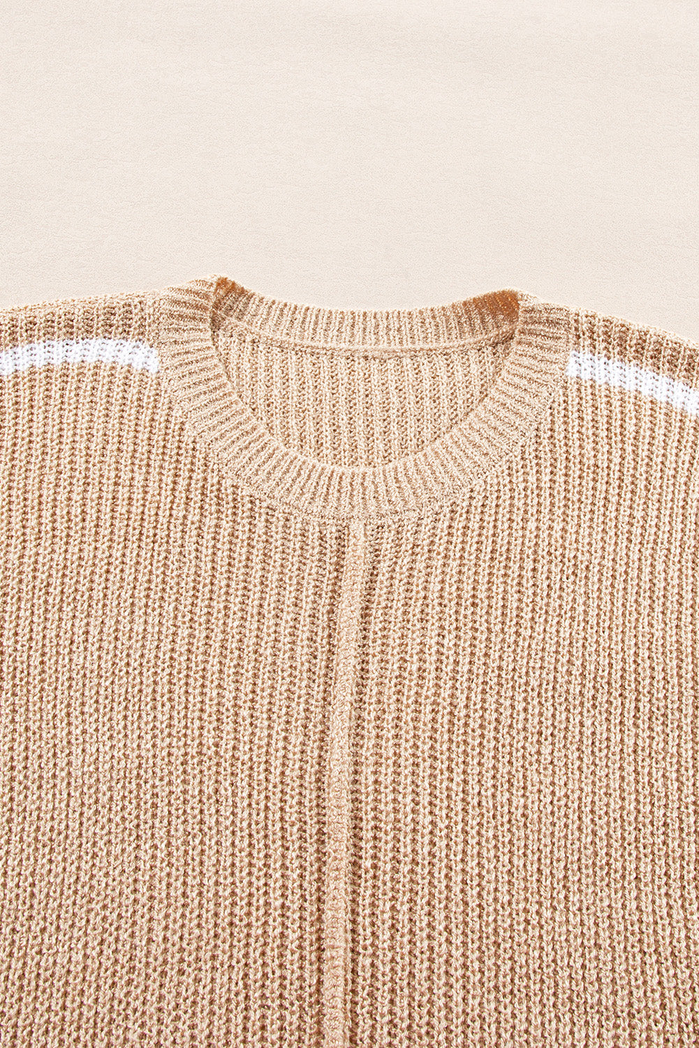 Light French Beige Contrast Striped 3/4 Sleeve Crew Neck Sweater Dear-Lover Dropshipping