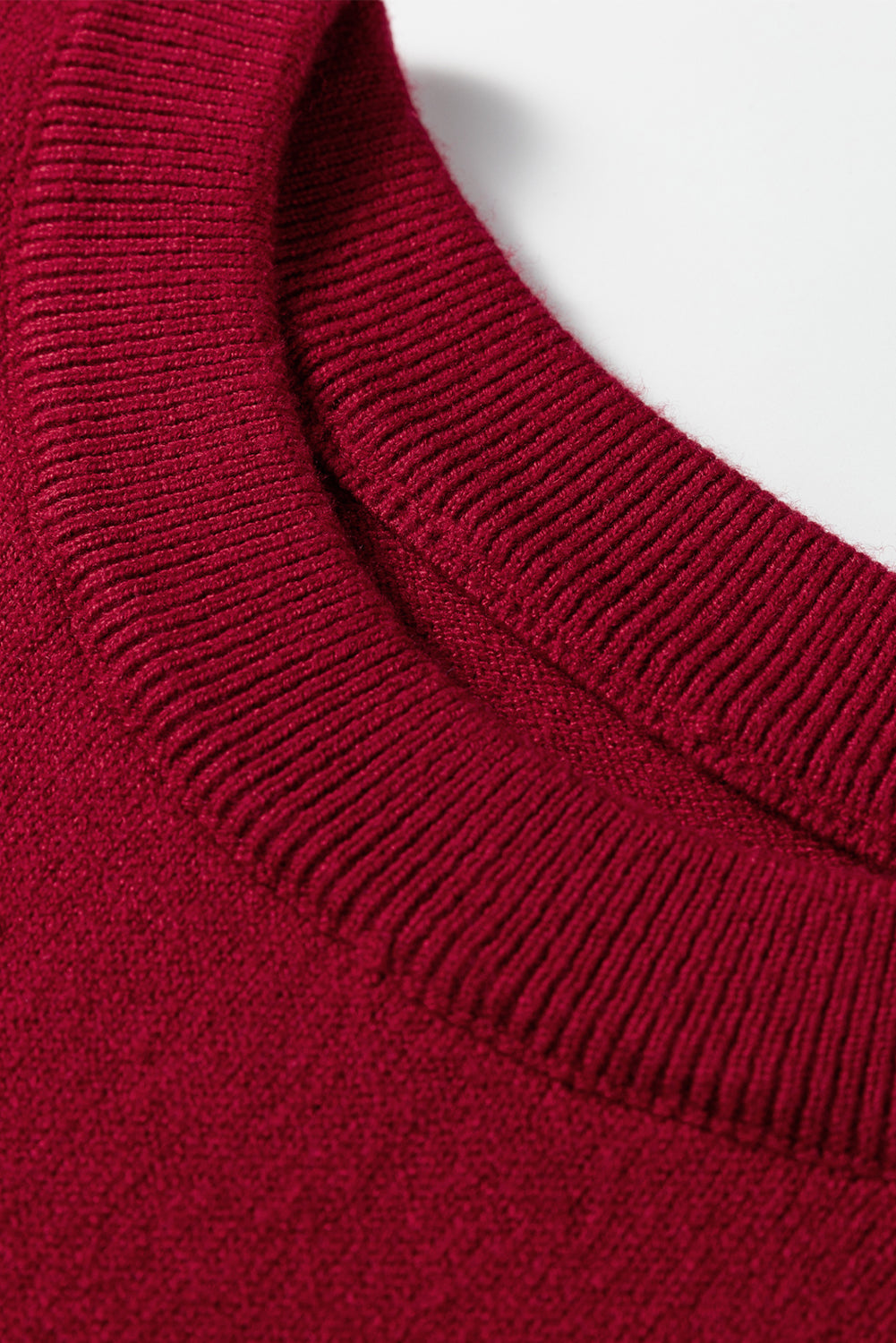 Racing Red Solid Color Crew Neck Knit Cap Sleeve Sweater Dear-Lover Dropshipping
