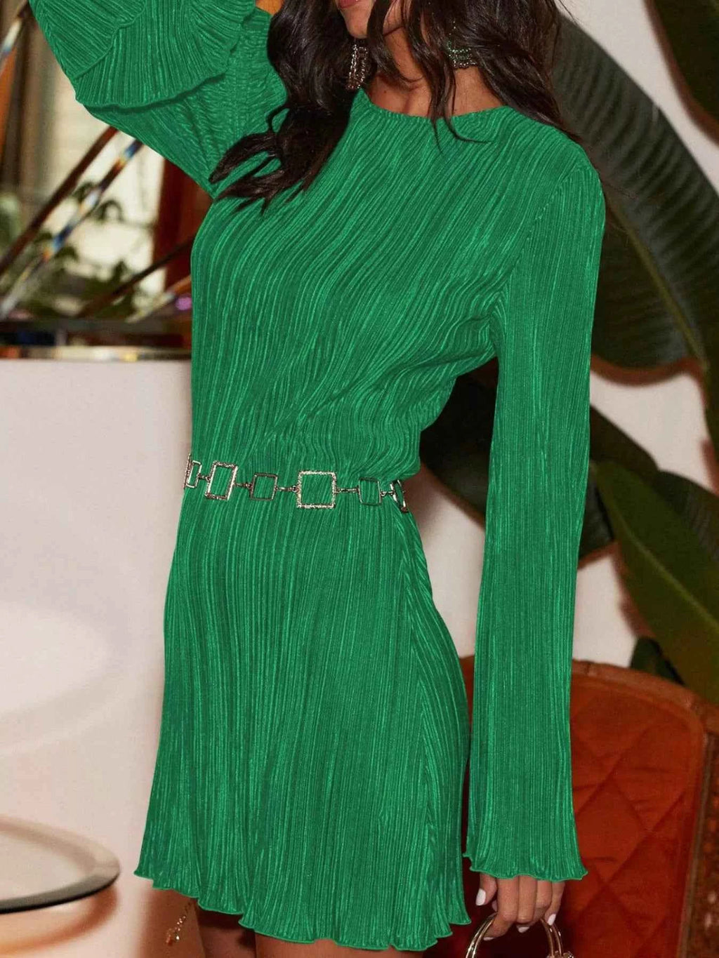 Cutout Back Flare Sleeve Dress