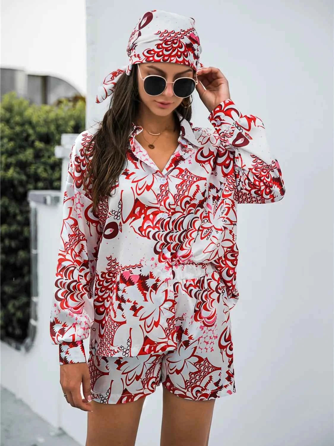 Long Sleeve Shirt and Shorts Set womem