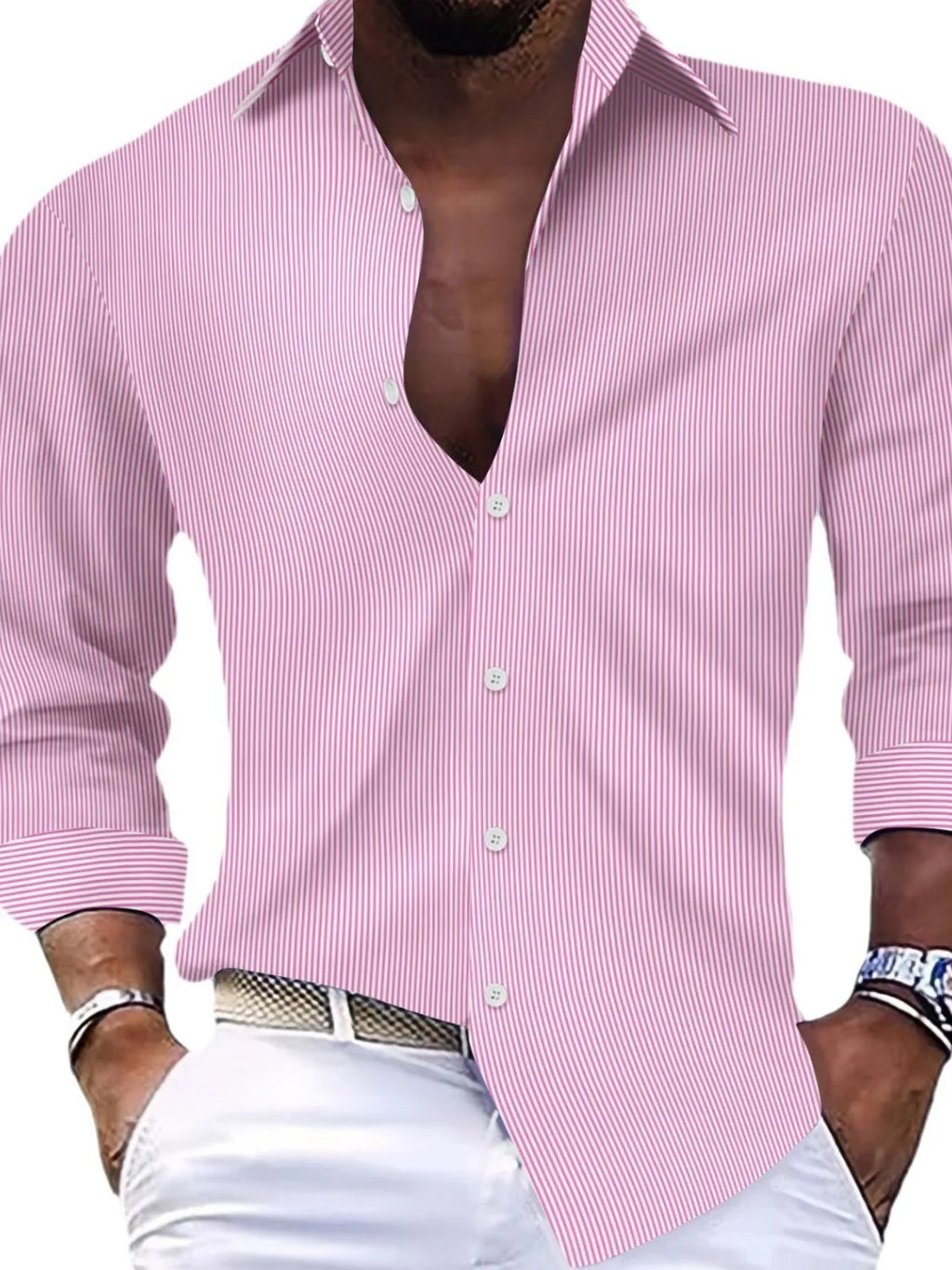 Men's Full Size Striped Button Up Long Sleeve Shirt Plus Size.