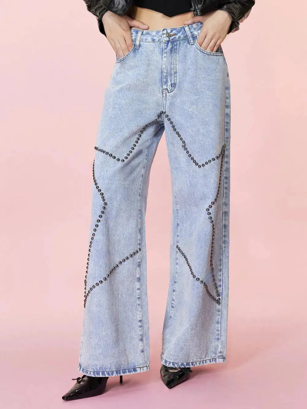 Studded Star Straight Jeans with Pockets.