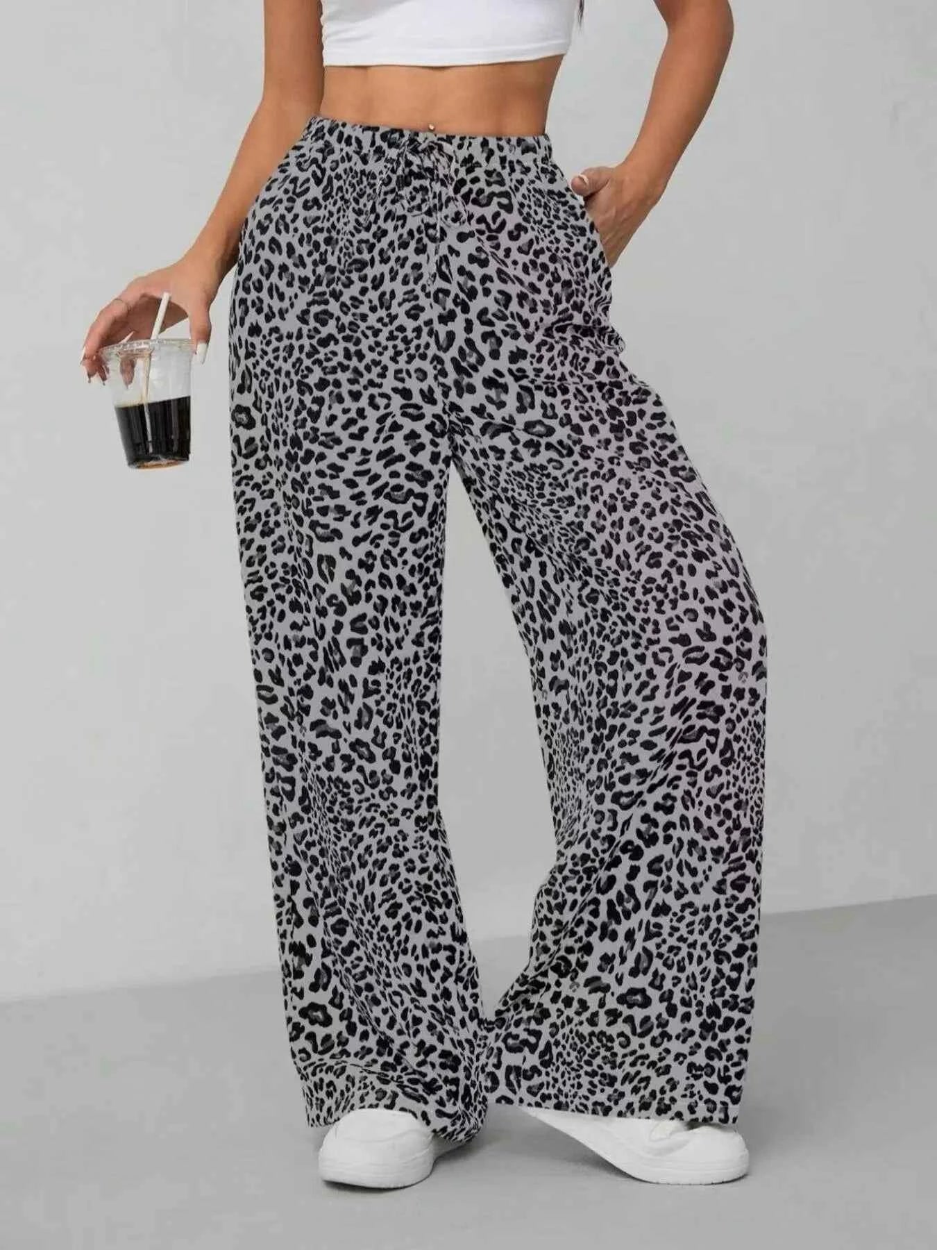 Leopard Print Wide Leg Pants