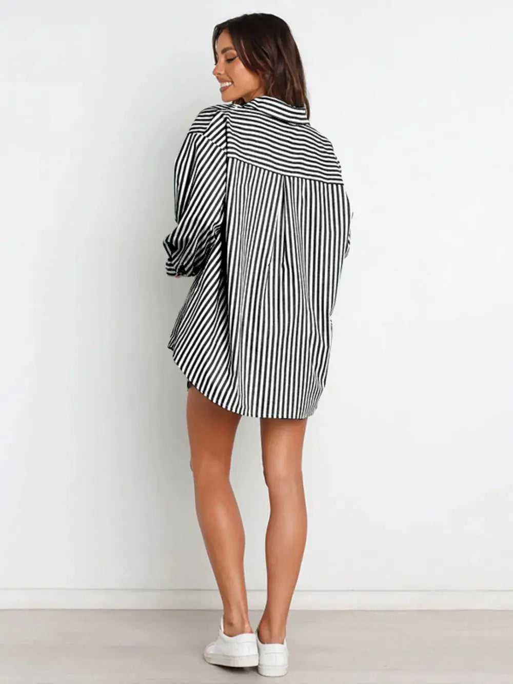 Striped Dropped Shoulder Shirt and Shorts Set.