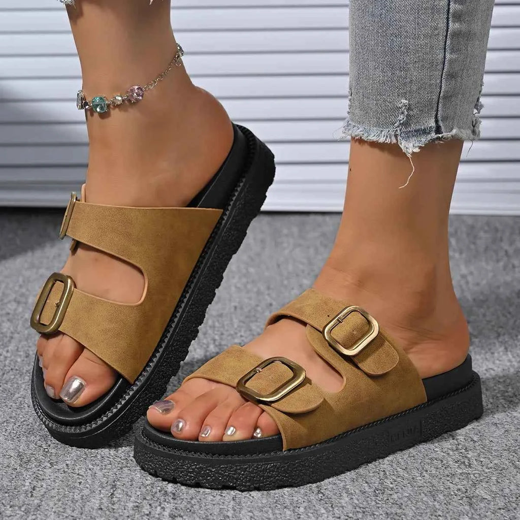 Double Buckle Slide Sandals