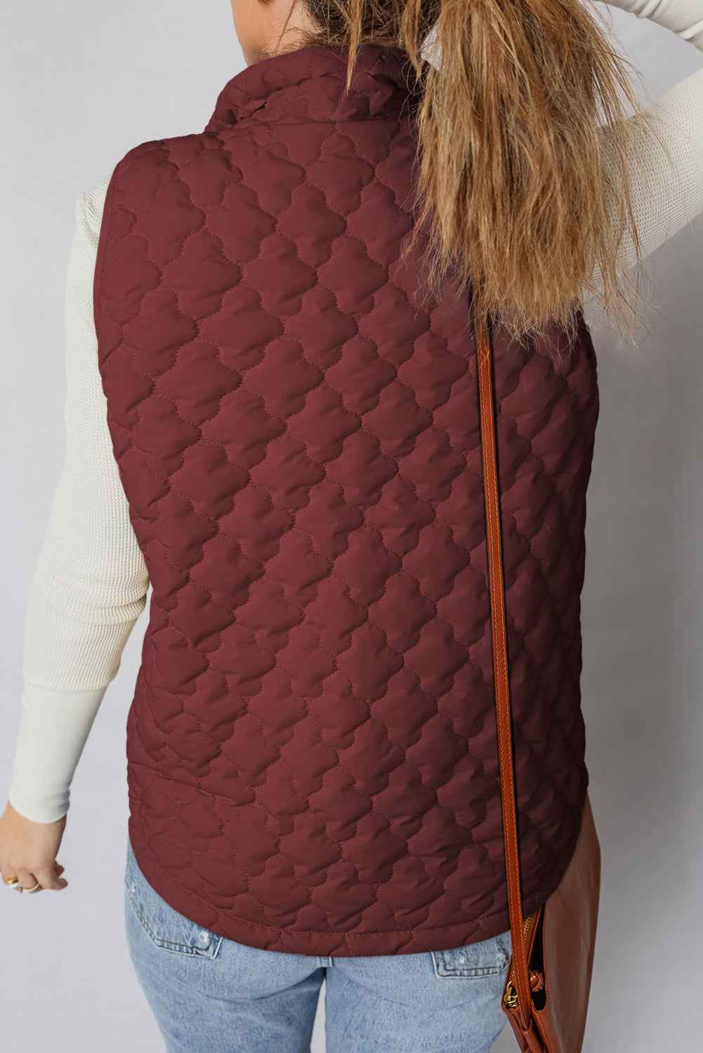 Wild Ginger Flower Shape Quilted Snap Button Zip Up Winter Vest