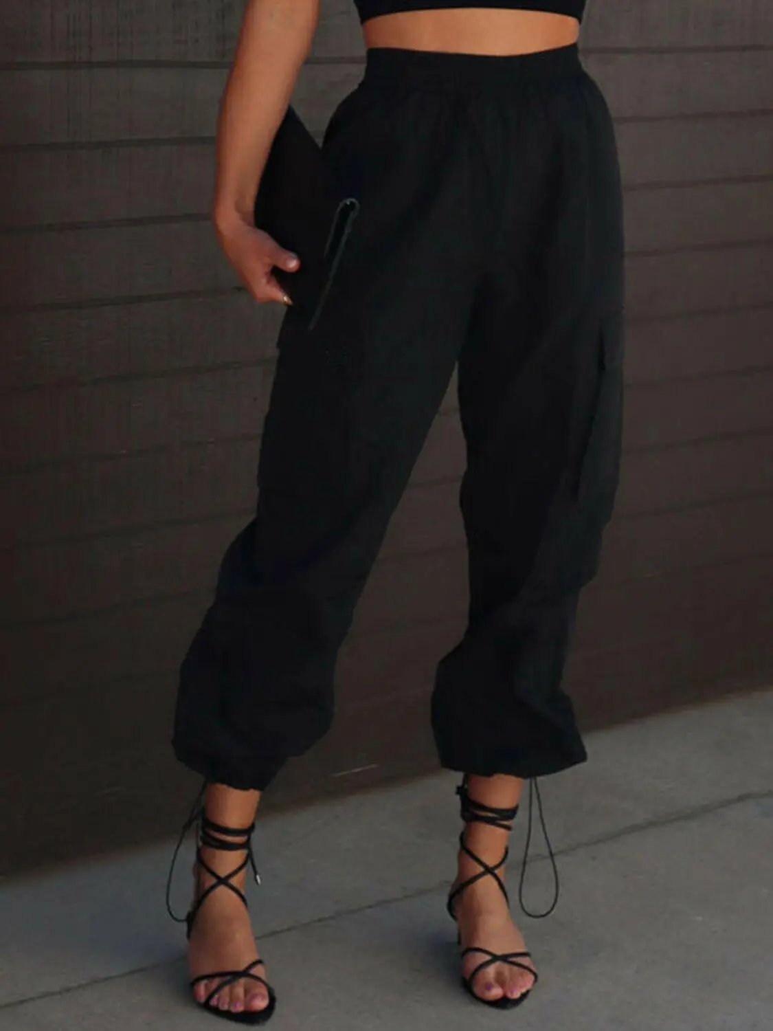 High Waist Drawstring Pants with Pockets.
