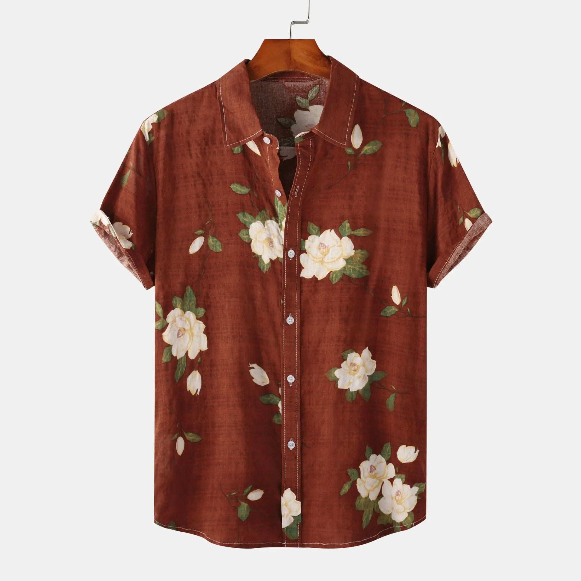 Men's Plus Size Floral Print Short Sleeve Button Down Shirt.