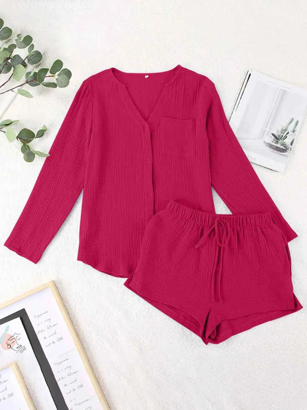 Long Sleeve women Top and Shorts Set
