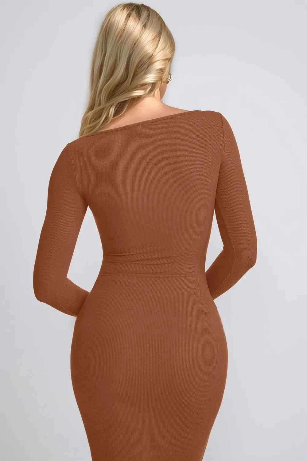 Basic Bae Built-In Shapewear Square Neck Long Sleeve Maxi Dress.