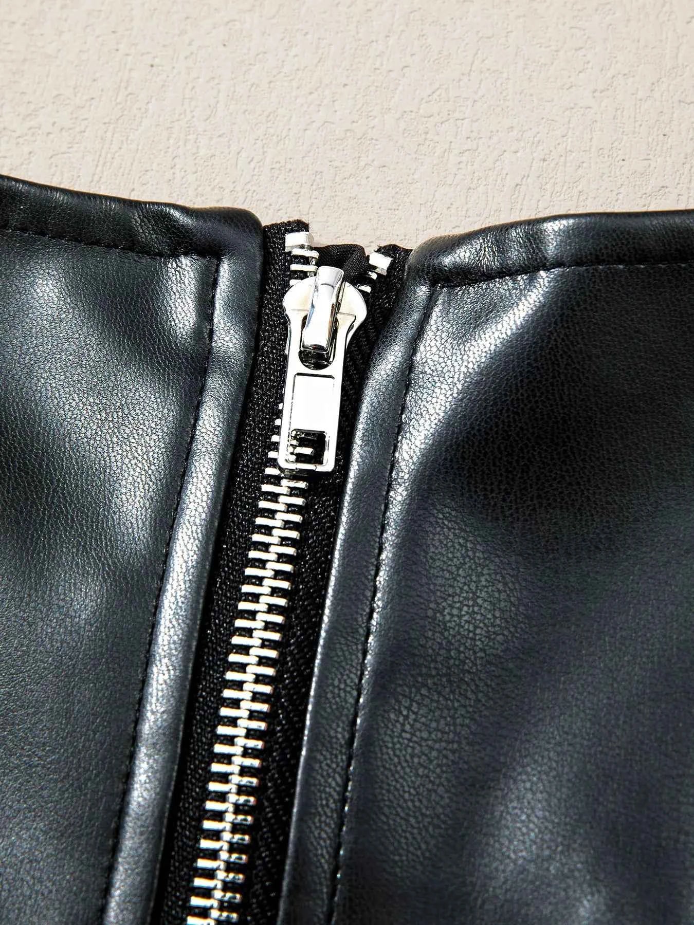 Faux Leather Ruffle Hem Sleeveless Mini Dress