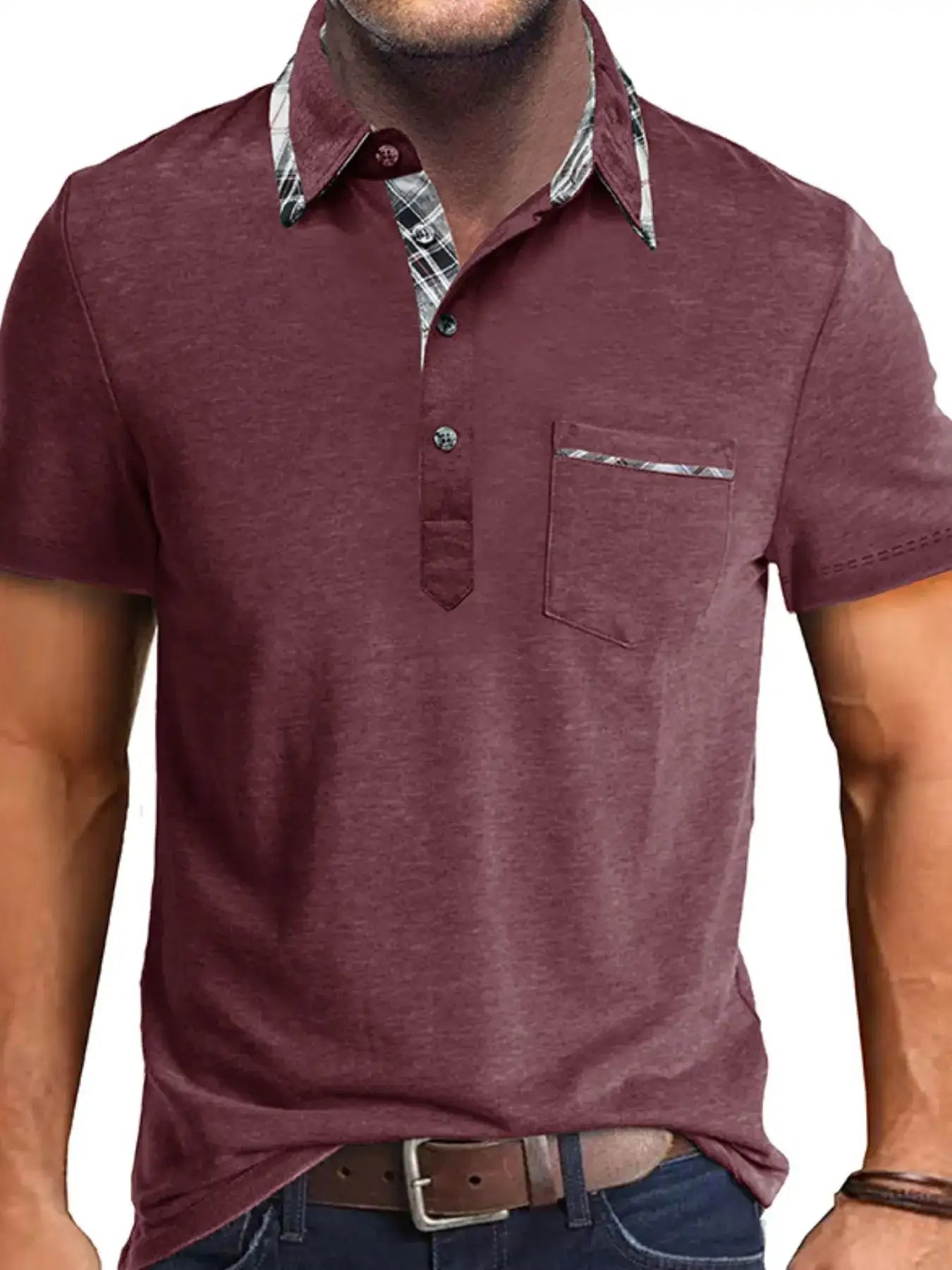 Men's Full Size Classic Plaid Collar Cotton Polo Shirt Plus Size.